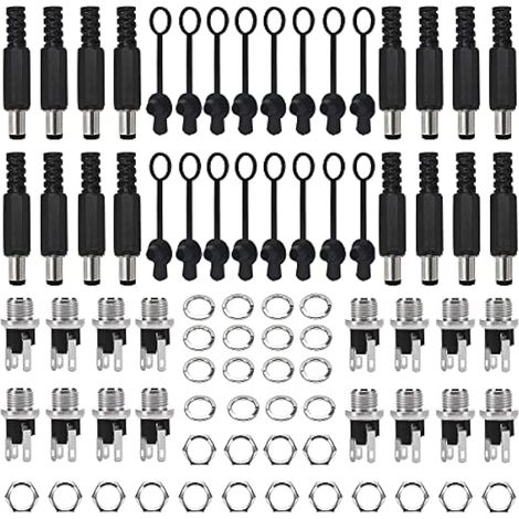 80 Pièces CC Connecteurs à Souder Adaptateurs 5.5 x 2.1 mm & 5.5 x 2.5 mm, Prise Jack Mâle + Douilles Femelle, avec Capuchon en Caoutchouc, pour Audio/Vidéo/Téléphone/CCTV (1/4)