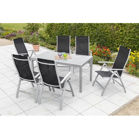 Carrara Set 7tlg 6 Sessel schwarz Tisch 150x90cm