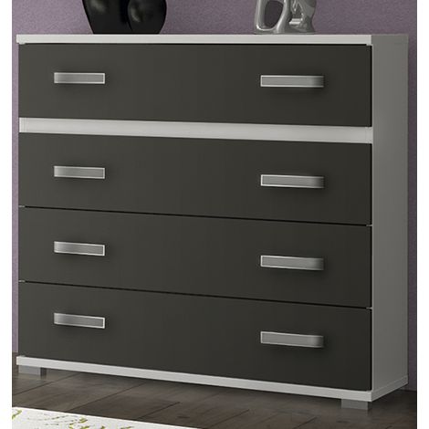Commode meuble de rangement coloris blanc/graphite - Longueur 89 x Profondeur 39.6 x Hauteur 89.6 cm -PEGANE-