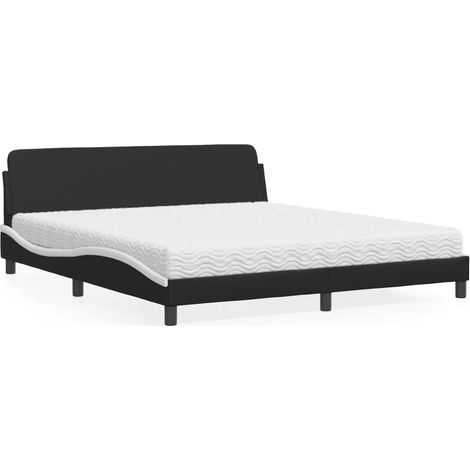 Bett mit Matratze "Dover" Schwarz und Weiß 180x200 cm Kunstleder (1/5)