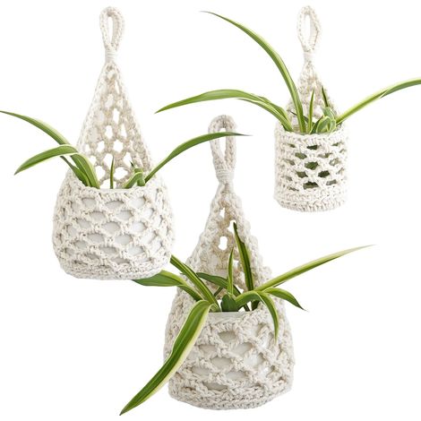 Ensemble de 3 suspensions pour plantes en macramé, corde coton tressée (1/5)