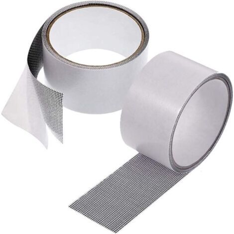 Kit de réparation de moustiquaire de fenêtre et de porte en fibre de verre à forte adhérence, ruban de réparation de trou de fenêtre 5 x 200 cm (lot de 2, gris) (1/5)