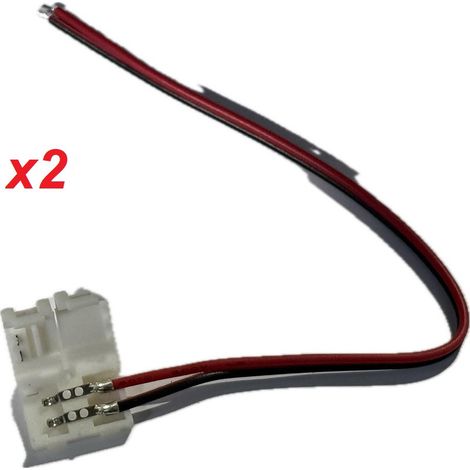 Kit de 2 connecteurs d'alimentation pour bandeau LED largeur 8mm flexible précablés 2 fils rouge-noir IP20 TRAJECTOIRE