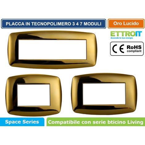 Ettroit placca compatibile Bticino Livinglight 4 moduli plastica slim colore oro lucido - LN87412 (1/4)