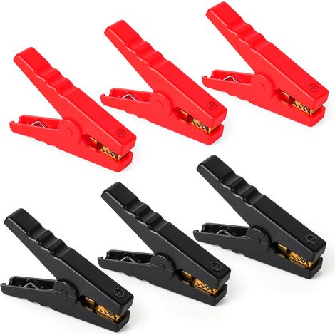 6 Pièces Pince Crocodile 100A, Pince Batterie Voiture en Cuivre, Pince Voiture Batterie avec Gaine isolée, Pinces Crocodiles Robustes pour Automobile, Camion, Bateau(96mm, Rouge+Noir) (1/5)