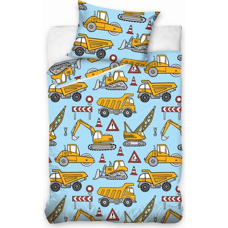 Ensemble de literie enfant 160x200 cm, motif excavatrice, en coton (1/3)