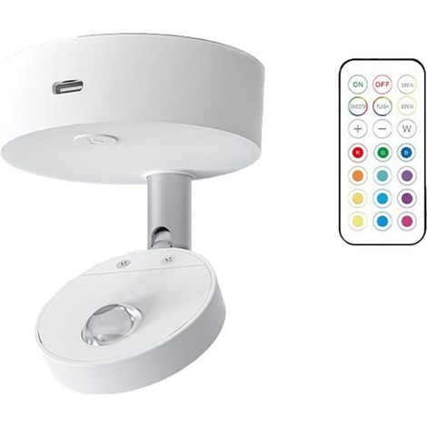 Spotlight Led - 13 Couleurs - Rechargeable Usb - Télécommande Incluse - Orientation Réglable 180°/350° - Pour Tableaux Peintures Étagères Intérieures - 1 Pièce (1/5)