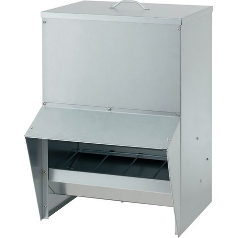 Mangiatoia per polli da parete 35 x 35 x 54,5 cm grande capacità antispreco stile moderno metallo argentato 200012657