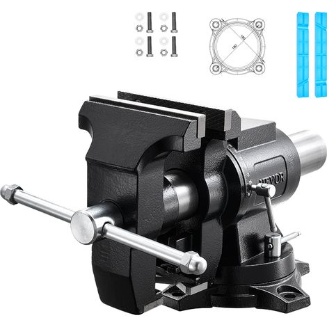 VEVOR Morsa da Banco Taglio Foratura Testa Base Girevole Larghezza 140 mm, Morsa da Tavolo Rotante Base in Ghisa Sferoidale Profondita Gola 70 mm, Apertura Ganasce 125 mm, Forza Serraggio max 25 kN (1/5)