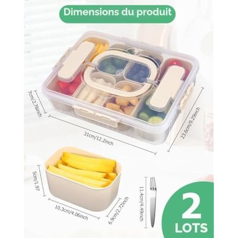 2 Paquets de Snack box avec 8 Fourchettes, Snack box Compartiment avec 16 Compartiments et Poignées, Boite Pique Nique, Utilisé pour Stocker des Bonbons, des Fruits, des Cookies et des Epices (1/4)