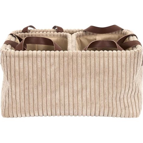 3 paniers gigognes en velours côtelé taupe avec poignée (1/5)