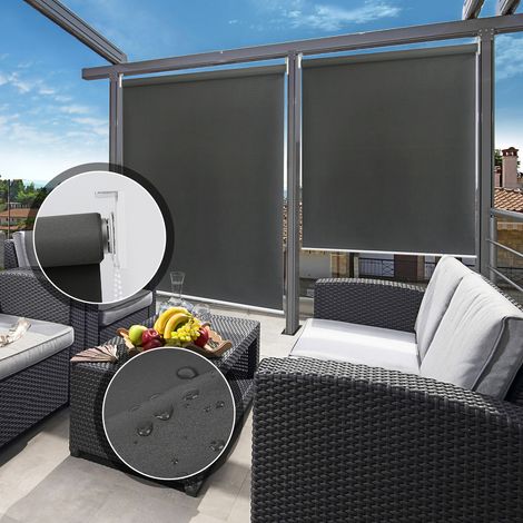 Wolketon Senkrechtmarkise 140x240 cm Balkonrollo Dunkelgrau UV Schutz Sonnenschutz Sichtschutz wasserdicht wetterfest Balkon Terrasse