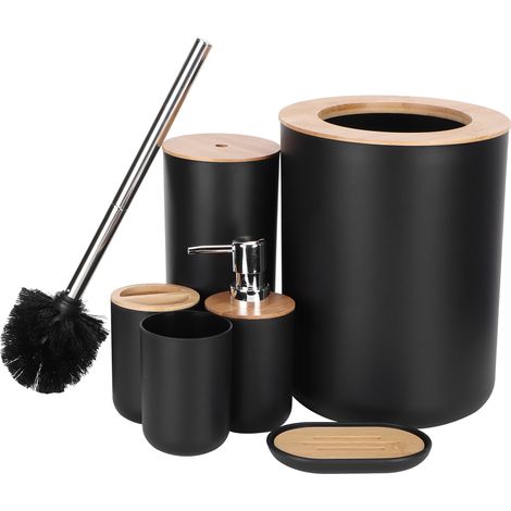 Ensemble de 6 accessoires de salle de bain : porte-brosse à dents, poubelle, porte-savon, distributeur de savon, gobelet et brosse WC (1/5)