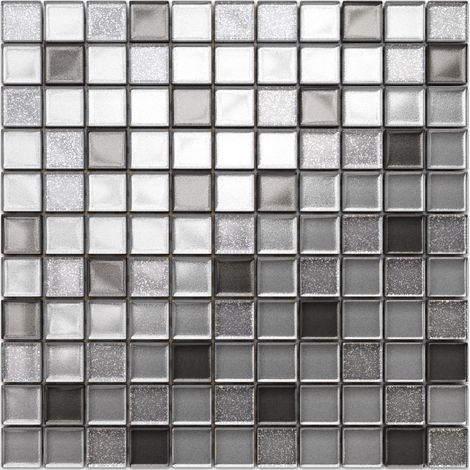 Ilcom mosaico in vetro su rete per bagno e cucina  30cm x 30cm - Brilliant silver (1/5)