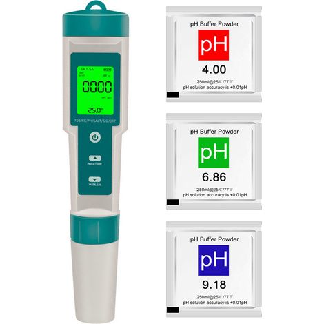 Medidor de agua digital portátil 7 en 1, mide pH, TDS, conductividad, salinidad, ORP, densidad y temperatura alta precisión lápiz medidor. (1/5)