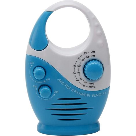 Radio de douche étanche avec poignée portable mini enceinte AM FM volume réglable bouton étanche pour salle de bain et extérieur (1/5)