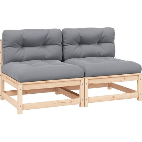 Canapés centraux de jardin coussins gris2pcs Bois de pin massif vidaXL (1/5)