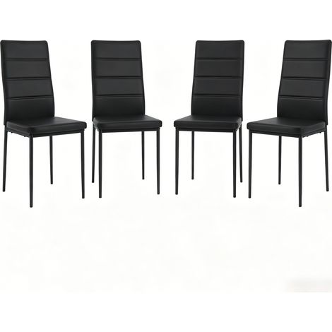 CHICFURN Silla de comedor lote de 4 40 x 98 x 51 cm en polipiel negra respaldo alto (1/5)