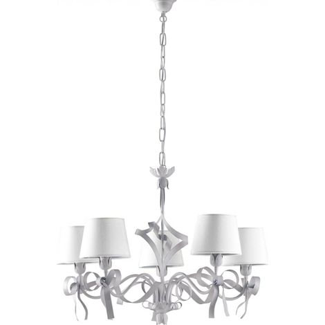 Lampadario Shabby Chic Lucy 5 Luci Bianco LuceArt Classic (1/5)