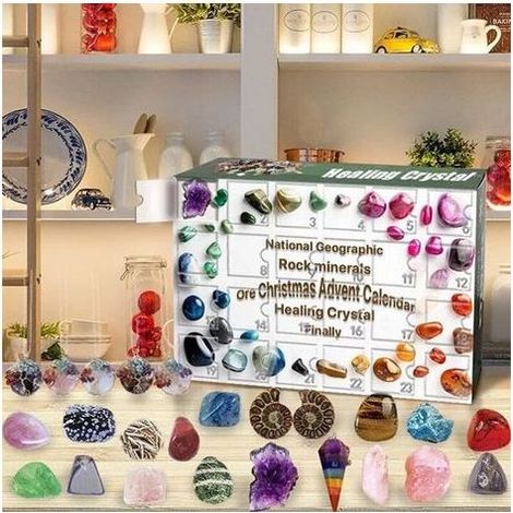 Coffret surprise de Noël avec calendrier de l'Avent 24 jours - Cadeau de Noël pour enfants - Pierres de cristal naturelles de guérison (1/4)