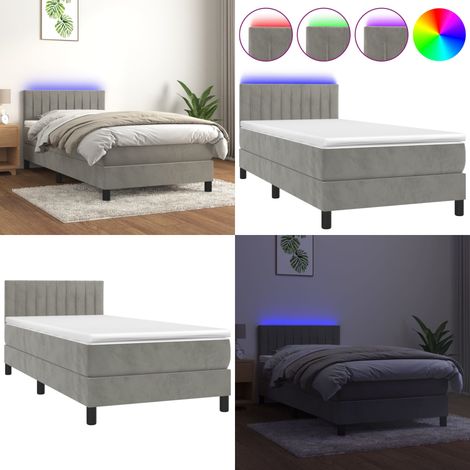 Boxspringbett mit Matratze & LED Hellgrau 90x200 cm Samt - Boxspringbett - Samtbett - Doppelbett - Schlafsofa - Luxusbett - Home & Living (1/5)