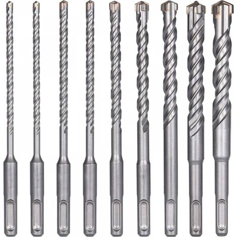 Forets à béton, 9pcs (5mm 16 x 160mm) Foret à carrelage, foret électrique SDS-Plus pour perceuse à percussion, forets croisés pour béton, brique, pierre, naturel, métal (1/4)