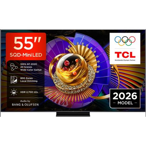Tcl C7L TV 55C7L SQD-Mini LED da 55”, 4K HDR, 2700 nit, 800 zone di dimming, Google TV, 144Hz, Dolby Vision & Atmos, Audio Bang & Olufsen (1/5)