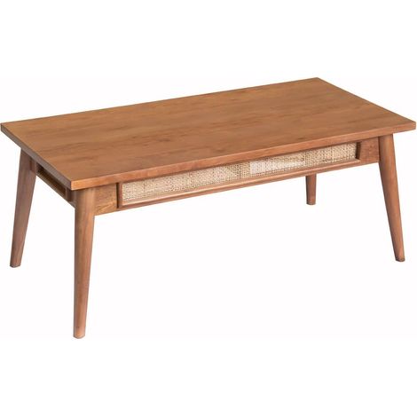 KESIAH - Table basse en acacia finition teinté teck avec plaquage cannage (1/3)