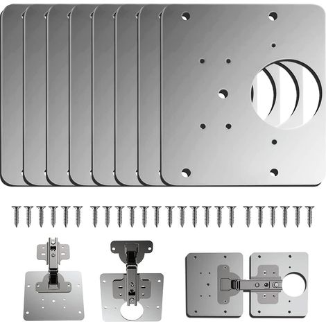 8 Pièces Plaque de réparation, Acier inoxydable 9x9cm, Vis incluses, Pour meubles bois, Cuisine placard (1/5)