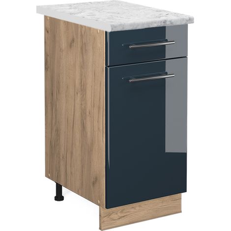 Muebles de cocina Fame-Line, Azul oscuro alto brillo, 40 cm , ET Mármol, Vicco