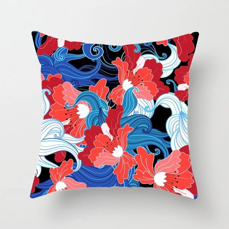Housse De Coussin - Coton Linen - Imprimé Numérique Fleuri - Double Face - Pour Canapé Lit Chaise Bureau Voiture - 40x40 cm (1/5)