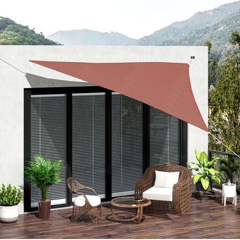 Vela de sombra triangular grande Outsunny de 3 x 3 x 3 m, de polietileno de alta densidad, resistente a los rayos UV, color rojo óxido.