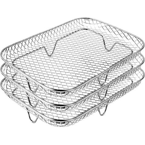 Airfryer-Korb stapelbarer Edelstahl-Airfryer-Korb 3-stöckiges Kühlgestell für den Backofen rechteckig Airfryer-Zubehör 19 cm L x 13 5 cm H x 9 4 (1/5)