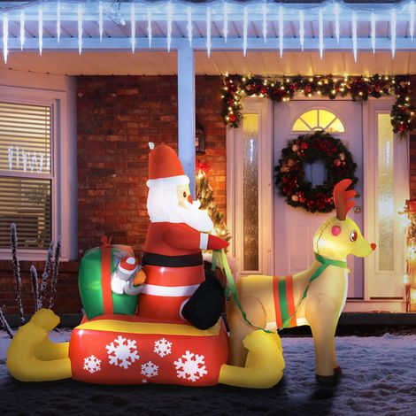 Adorno navideño hinchable, Papá Noel con trineo y renos, con luces LED, para el jardín. (1/5)