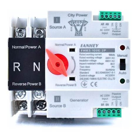 Commutateur de transfert automatique double alimentation 2P 220 V, contrôleur de continuité bidirectionnel, adapté à l'alimentation électrique municipale (1/4)