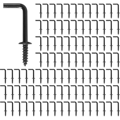 Lot de 100 Crochets en L, Petits Crochets à vis, Mini Crochets en Forme de L, Petits Crochets à Angle Droit, métal, Crochets à vis pour Suspension Murale intérieure et extérieure (Noir) (1/5)