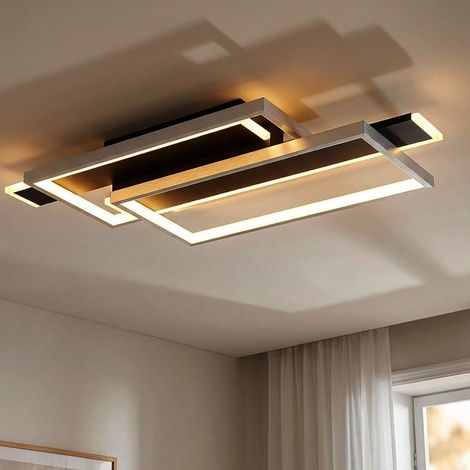 Plafonnier design lampe de salon LED aluminium noir opale carré (1/5)