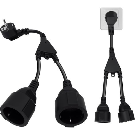 Rallonge courte avec double prise Schuko 250 V 16 A, adaptateur double prise avec sécurité, mini rallonge électrique 2 en 1 IP20, câble résistant 1,5 mm² pour maison, bureau