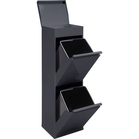 Poubelle de Recyclage Cuisine 2 Bacs 2 x 17 L (34 L) Tri Sélectif 2 Compartiments et Plateau de Rangement Supérieur Meuble-Poubelle 2 Seaux Sac à Ordure anthracite (1/5)