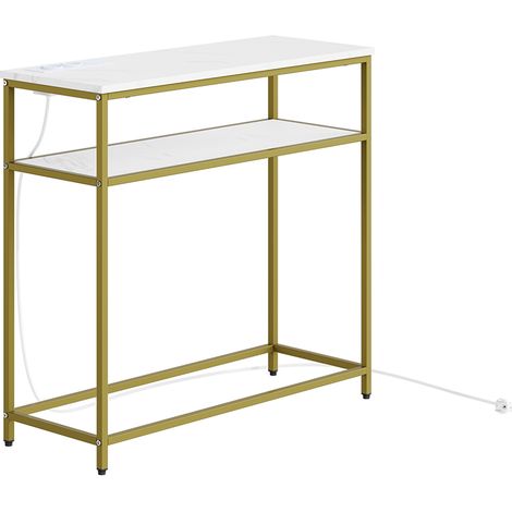 SoBuy  Konsolentisch Flur Gold mit Steckdosen  Beistelltisch Wohnzimmer mit USB-Ladestation  Ladestation Möbel aus MDF  80×30×75 cm  Tragkraft 30 kg  FSB106-E-G (1/5)