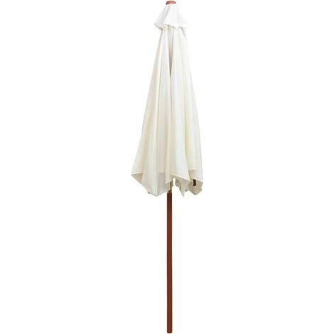 Parasol de jardin blanc crème 270 x 270 cm à mât en bois – Protection solaire pour terrasse, balcon et extérieur, ombrage rotatif (1/5)