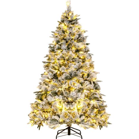 6FT Artificial Christmas Tree Flocked Xmas TreeW/ Pine Needles 250 LED Lights (1/5)