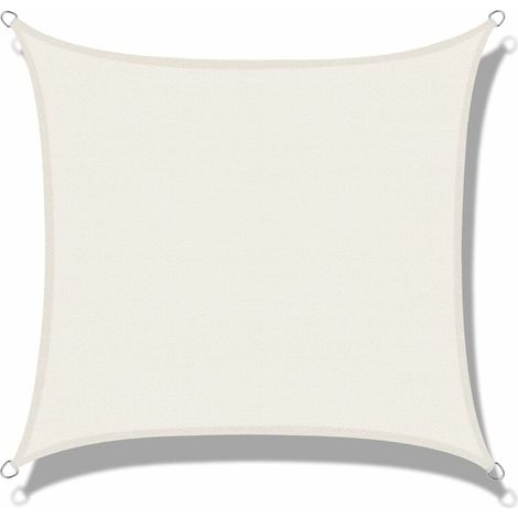 Sonnensegel (HDPE) rechteckig 2 x 2 m creme UV-Schutz für Terrasse Camping Outdoor Garten (1/5)