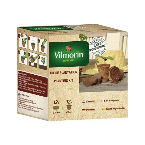 Vilmorin -Kit 12 Tpfe 6 cm + 12 komprimierte Kokosfaserpillen