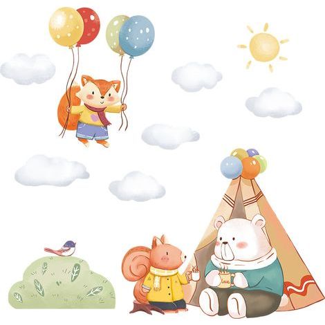 Stickers muraux de décoration de chambre d'enfant Tente d'animaux, Stickers muraux de dessins animés, Poster d'art mural, Stickers d'art à décoller et à coller pour la décoration des enfants et de l (1/5)