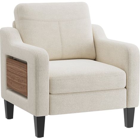 COLAMY Moderner Beistellsessel aus Leinenstoff mit Klapptisch und seitlicher Aufbewahrung, ergonomischer Stuhl mit Memory-Schaum, vielseitiger Mid-Century-Stil, leicht zu bewegen