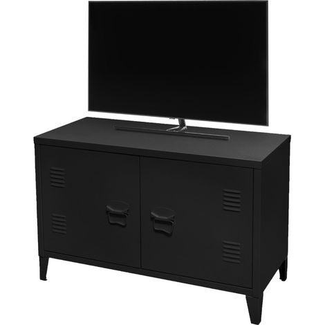 Industrieller Stil TV-Möbel mit 2 Metalltüren – Abmessungen 100x40x53 cm, Farbe Schwarz