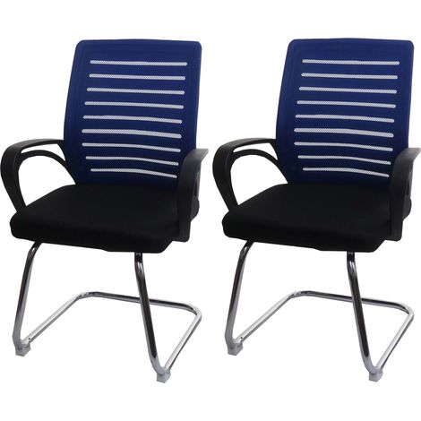 Lot de 2 chaises de conférence HWC-K51 piétement luge - charge max. 150 kg tissu/textile - bleu (1/5)