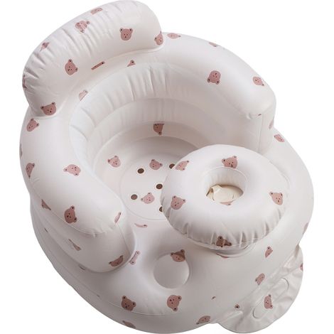 Aufblasbarer Babysitz mit Rückenlehne, Kleinkindersitz, Badewannensitz mit Bärenmotiv und Tablett. (1/5)