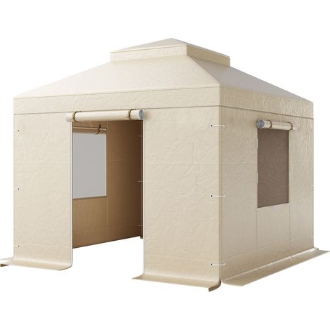 Housse d'hiver pour tonnelle rigide 3,05 x 3,05 m, double couche avec parois et fenêtres, bâche PEHD, tonnelle non incluse (1/5)